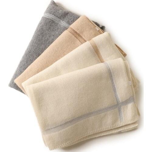 Knitted 100% Cashmere Scarf Women Luxury Brand Autumn Winter Japanese Gold Silver Fashion Shaw Warm Long Pure Cashmere Scarf