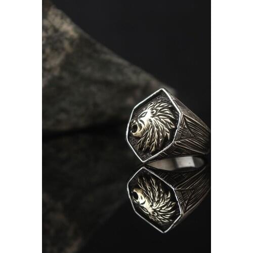 Lion 925 Silver Engraved Traditional Handmade Turkish Signet Ring Jewelry Gift for Women Men Best Craftmanship Lion Symbol