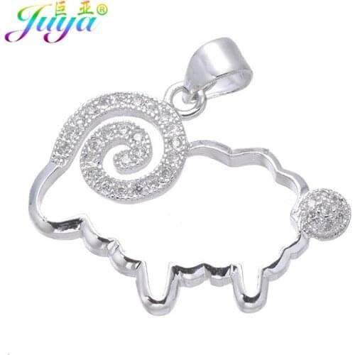 Juya DIY Jewelry Supplies Micro Pave Zircon Silver Color Animal Sheep Charms For Women Girls Pendant Jewelry Making