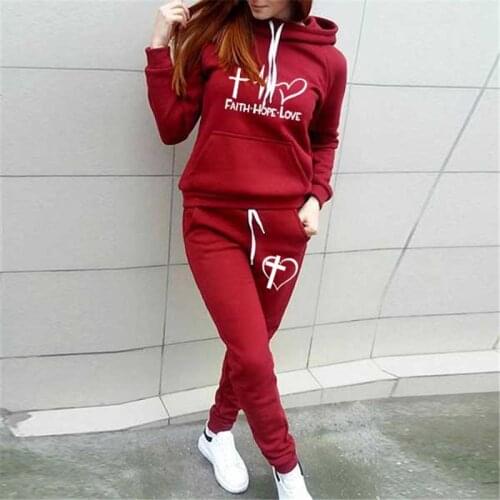 Women Pullover Hoodies Causal Sweatpants Print Two Piece Set Tracksuit Female Hooded Sweatshirts Pant Suits Outfits Plus Size