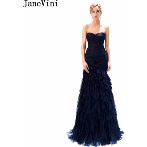 JaneVini Elegant Tulle Long Bridesmaid Dresses for Women Mermaid Cascading Ruffle Sweetheart Backless Formal Prom Party Gowns