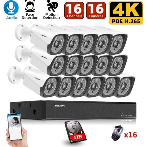 4K CCTV System NVR Kit 8MP Super Outdoor Motion Detection Security IP Camera Audio H.265+ 16CH POE NVR Video Surveillance set
