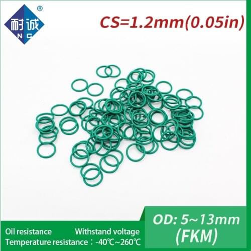 5PC/lot Green FKM Rubber Ring O ring Seals Thickness CS1.2mm OD5/6/7/8/9/10/11/12/13mm Fuel Washer Rubber O-Ring