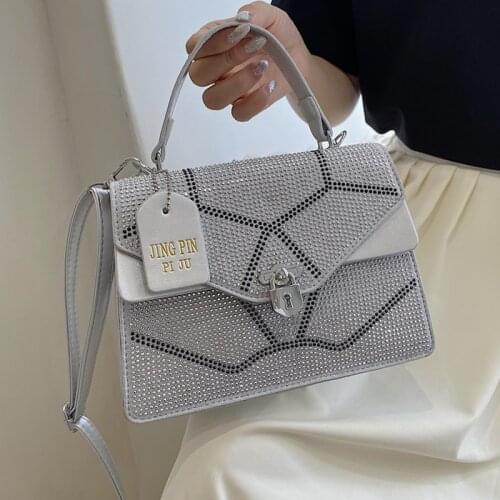 Blingbling Rhinestone Women Crossbody Bag Small Diamond Tote Bags Quality Pu Leather Handbag Lady Splice Shoulder Messenger Bag