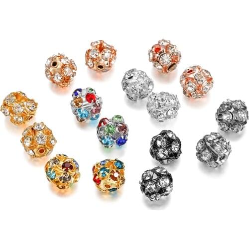 30pcs/lot Imitate Crystal Metal Glass Rhinestone Ball Spacer Loose Beads For DIY Bracelet Jewelry Making Supplies Accessories