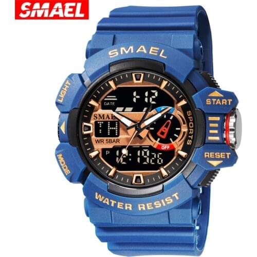 SMAEL LED Electronic Digital Watch Chronograph Men Clock Sport Watches 5Bar Waterproof Wristwatches For Men Montre Homme