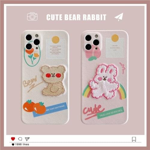 Cute Bear Rabbit Mobile Phone Case for IPhone 11 12 Pro Max 7 8 Plus Apple XS XR Shell Soft Silicone Protective Back Cover