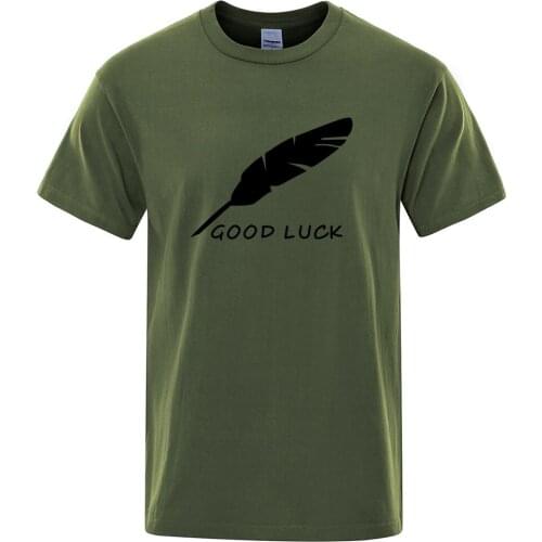 Summer 2019 Men T Shirts Short Sleeve Cotten Mens Clothing O-Neck Top tees man Slim Tshirt GOOD LUCK Print T-Shirt streetwear