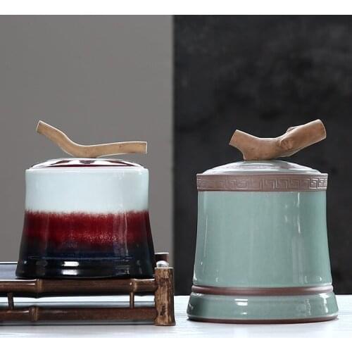 Art Tea Jar Ceramic Storage Caddy Container Chinese Kung Fu Tea Set Accessories Seal Box Coffee Beans Nuts Cans Decor Crafts Art