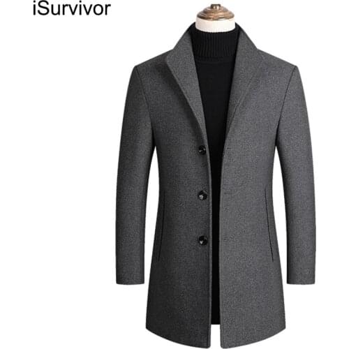 ISurvivor 2021 Men Wool Blends Coats Autumn Winter New Solid Color High Quality Mens Wool Coats Luxurious Wool Blends Coat Male