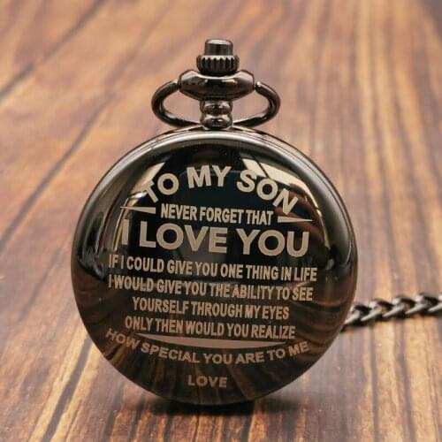 "To My Son" Pocket Watch Children I LOVE YOU Clock for Childrens Day Kids Birthday Best Gifts Pendant Necklace Fob Chain CF1342