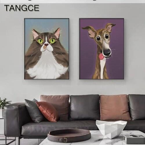 Cartoon Animal Cat Wall Art Canvas Painting Nordic Cute Dog Posters Prints Decorative Pictures for Living Room Nursery Kids Room