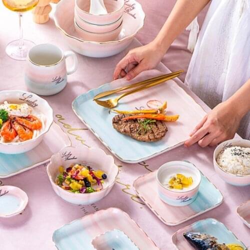 Ceramic Tableware Bowl Plate Long dish fish flat square salad dessert dish Soup Spoon Dinnerware Sets household restaurant