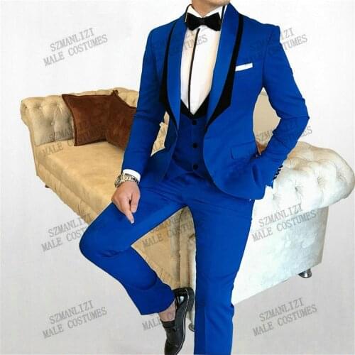 Royal Blue Costume Homme Men Suits 3 Pieces 2021 Fashion Design Slim Fit Party Suits Groom Tuxedos Terno Wedding Best Man Blazer