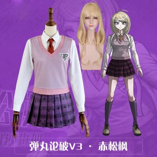 Anime Danganronpa V3 Akamatsu kaede Cosplay Costume Uniform Skirts Girl Women Halloween Cosplay Dress Outfits Free Shipping