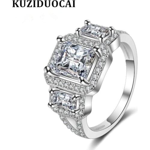 Kuziduocai New Fashion Jewelry Dense Full Zircon Stainless Steel Square Wedding Bride Party Rings For Women Anillos Mujer R-239