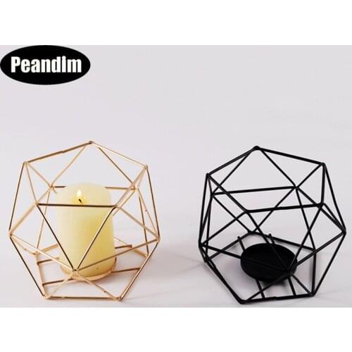 Peandim Geometry Small Tealight Candle Holders Home Candlelight Tabletop Craft Decor Metal Wire Candlestick Valentines Gift