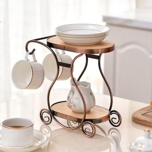 Metal Kitchen European Tea Pot Set Storage Rack Drinkware Organizer Container Shelf Coffee Cups Holder Accessories Tools