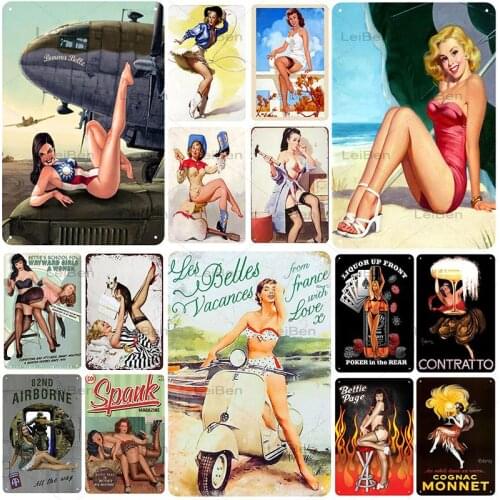 Chic Metal Tin Sign Sexy Lady Retro Plaque Girl Art Poster Vintage Wall Sticker Home Decoration Bar Pub Club Hotel Iron Plate