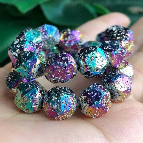 Natural Faceted Greeen Multicolor Plat Lava Volcanic Rock Hematite Stone Beads For Jewelry Making Diy Energy Bracelet Loose Bead