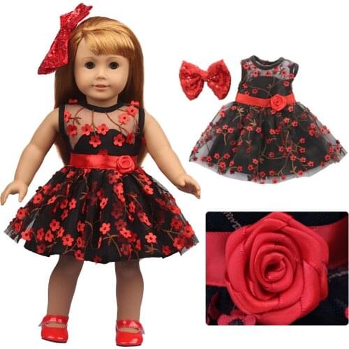 18 Inch Doll Clothes Fashion Doll Casual Girl Dress DIY Toys Reborn New Born Baby Doll Dress American Girl Doll Red Rose Dress