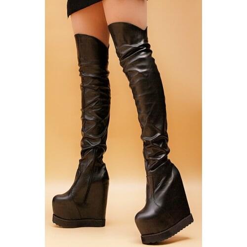 European And America Sexy Over-the-Knee Boots 15cm Super High Heel Womens Boots Fashion High Tube Boots Wedges Long Boots 38,39