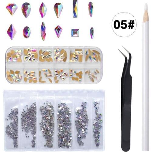 Stainless Steel Tweezer Mix Gems Rhinestones AB Crystals Kit High Quality Picking Up Pen 1Set High Quality Nail Art Accessories