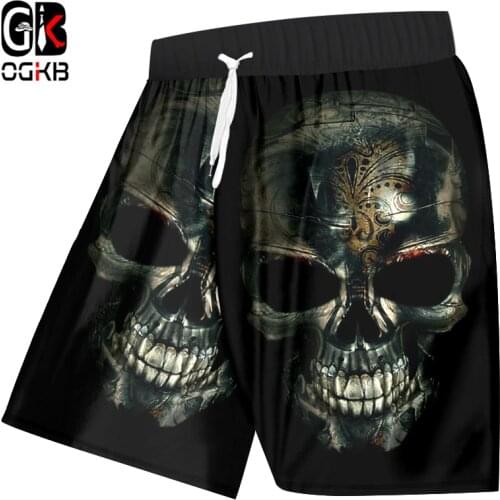 OGKB Unisex Beachshorts Black Print Skull 3D Board Bebermuda Shorts For Women/men High Waist Elastic Boxers Trousers Plus Size