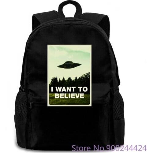 I Want To Believe XFile Black Print women men backpack laptop travel school adult student