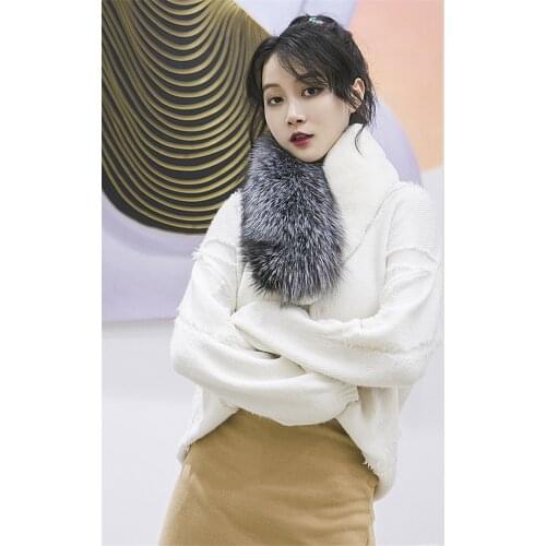 100% Genuine Silver Fox Fur Scarves Collar Accessories Real Red Fox Fur Collars With Rex Rabbit Female Ring Shawl Wraps Women