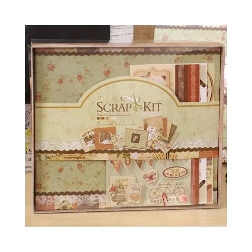 ENOGREETING vintage handmade sticky scrapbooking papercraft kit with paper stickers