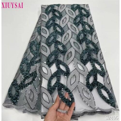 XIUYSAI Green African Lace Fabric 2021 High Quality French Lace Fabric With Sequins Nigerian Lace Fabric For Dress 5 Yards