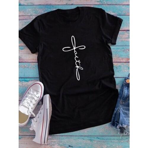 Faith Letter Printed T-Shirt Short Sleeve Summer Grunge Tee Hipster Graphic Vintage Girlfriend Cotton Jesus Christian shirt Tops