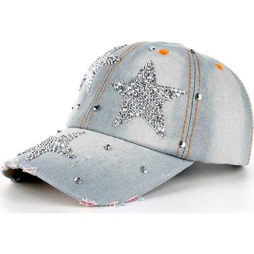 Women summer denim Cap hat shiny stars designer baseball caps adult