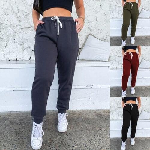 Women Casual Loose Elastic Waist Sports Pants Solid Color Sweatpants Baggy Ankle-length Trousers