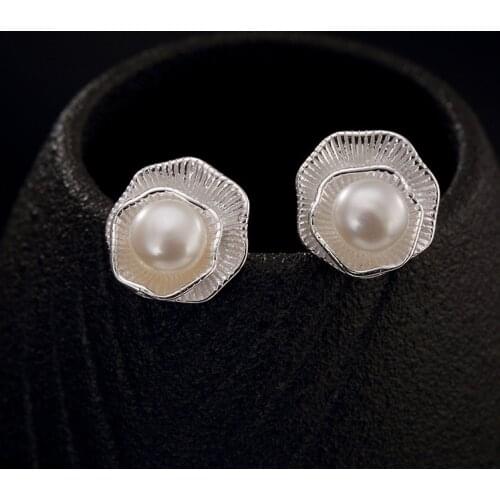 Fashion 100% real 925 sterling silver stud earrings for women pure S925 silver nature pearl ear ing jewelry accessories