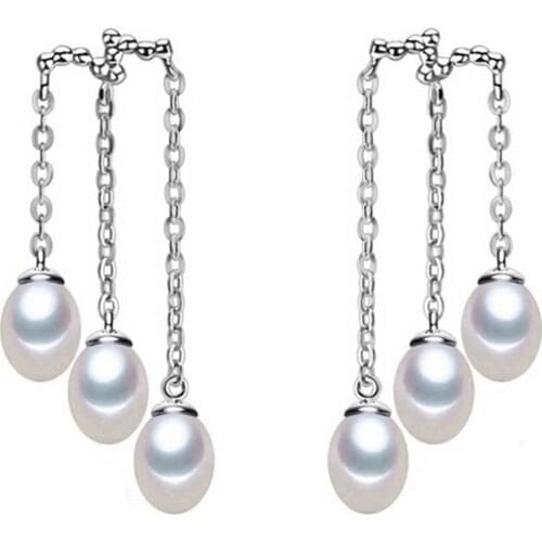 Korean style 925 sterling silver Perfect pearl earrings fashion Multiple rows tassel Earrings for women Free shipping