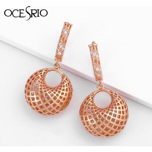 Big Hollow Ball honeycomb Earrings For Women 585 Rose Gold With White Zirconia Carved Unique Earrings Fashion Jewelry ers-r07