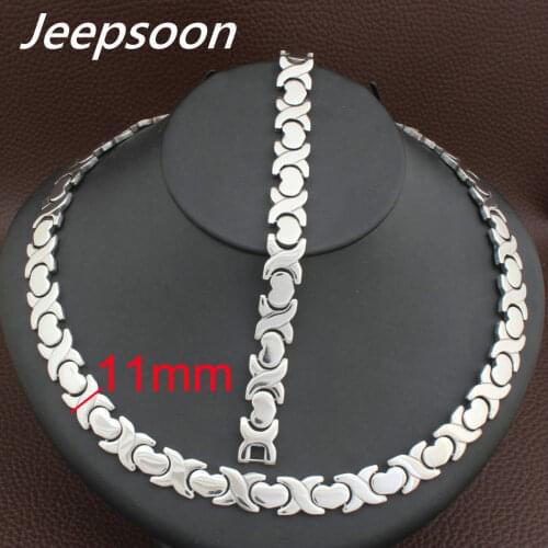 Womans Fashion Stainless Steel Metal Silver and gold color 11MM Heart Necklace And Bracelet Jewelry Set SFKFBBEI Jewels Store