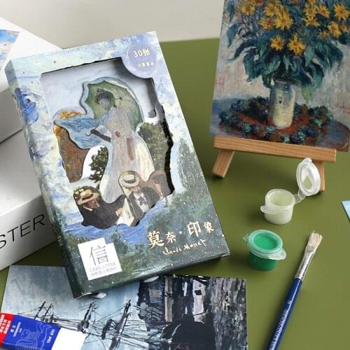 30 Pcs/Set Monet Impression Oil Painting Postcard DIY Bronzing Series Greeting Cards Journal Decoration