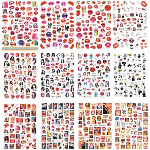 3D Red Nail Art Sticker Sliders Manicure Designs Sexy Lips Girl Self Adhesive Nail Sticker Decoration Beautiful Tips Decals Ta67