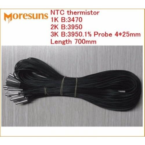 Fast Free shiping 100pcs/lot NTC thermistor 1K B:3470 /2K B:3950 /3K B:3950.1% probe 4*25mm Length 700mm NTC temperature sensor