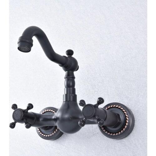 Black Oil Rubbed Bronze Brass Wall Mounted Dual Cross Handles Kitchen Bathroom Vessel Sink Faucet Mixer Taps asf724