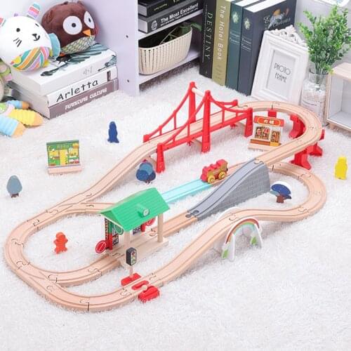 Wood Toy Simple Electric Sound Track Compatible with Wooden Train Track Set BRIO Childrens Educational Train Railway Toy Set