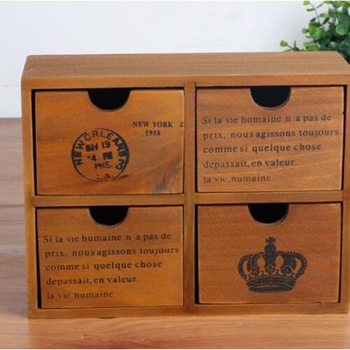 1PC Zakka grocery retro wooden storage box with 4 drawer wholesale home finishing storage cabinets JL 0947