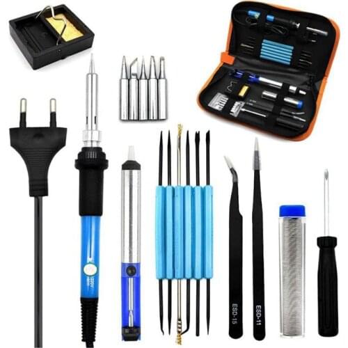 JFBL Hot Eu Plug 220v 60w Adjustable Temperature Electric Soldering Iron Kit+5pcs Tips Portable Welding Repair Tool Tweezers Sol
