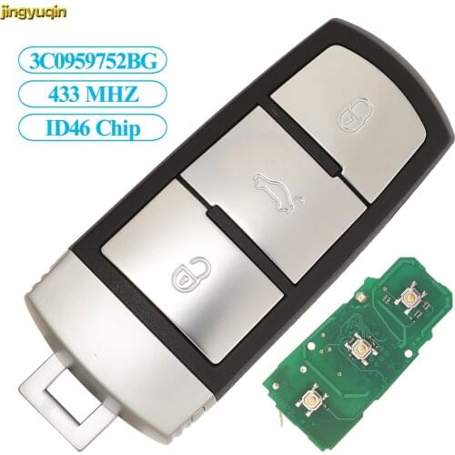 Jingyuqin Remote Car Key Fob Control ID46 PCF7936 433MHZ For VW Magotan Passat 2006-2014 CC 2009-2012 3 Buttons Keyless-Go
