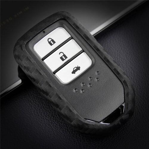 Silica Gel Carbon Fiber Car Key Case Cover For Honda Hrv Civic 2017 Accord 2003-2007 Cr-v Freed Pilot Car Key Ring Chain