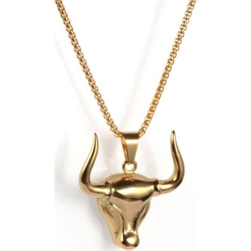 Hot Selling Exaggerated Fashion Bull Pendant Men and Women Gold Necklace Long Sweater Necklace