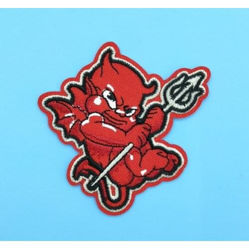 Western People Cute Small Flying Trident Demon Funny Patch Embroidered Appliques Decals for Clothing Bag Backpack